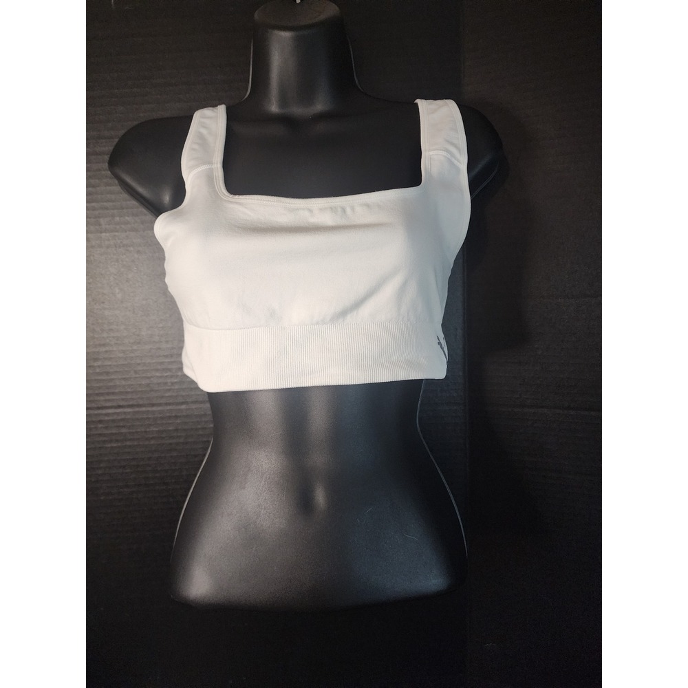 Puma Womens Seamless Sports Bra White Square Neck Adjustable Straps SZ M READ